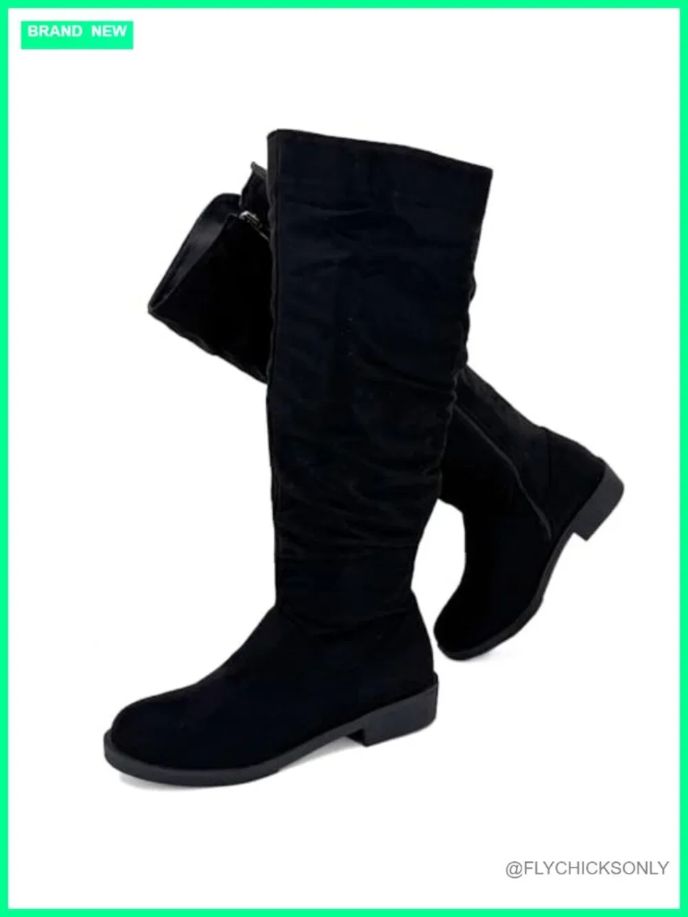 Wide Calf Knee High Boots with Side Zipper Slouchy Low Heel